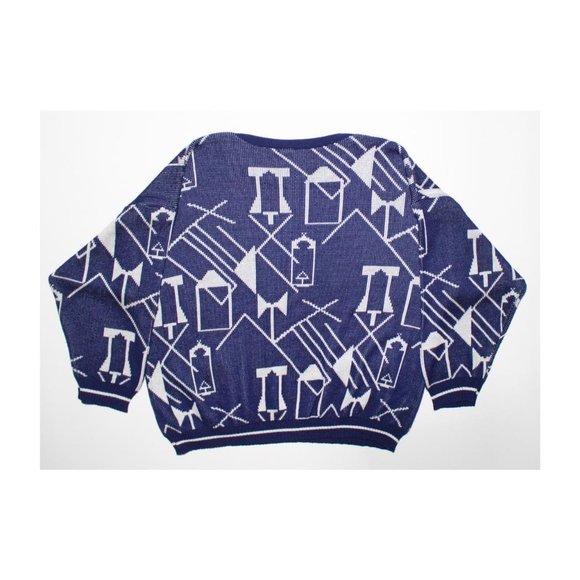 Vintage 1980s Navy Acrylic Knit Sweater Made In Canada - Picture 2 of 2
